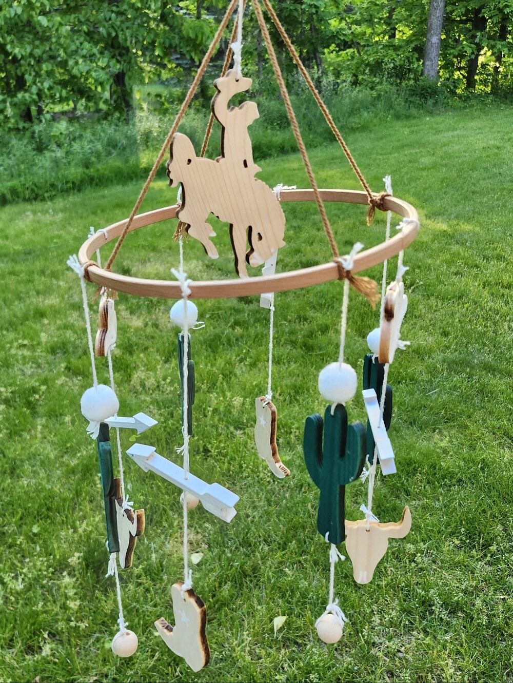 Western Cowboy Nursery Mobile Boho Ranch Desert Baby Crib Decor Wood